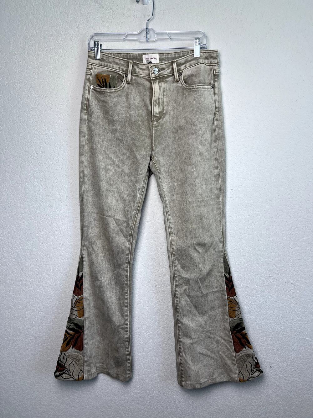 Driftwood Farrah Wide Leg Jeans - Embroidered Floral Panel
